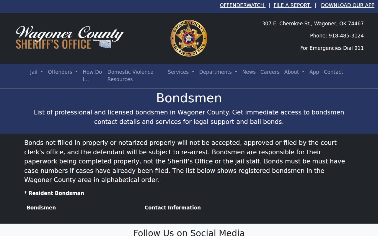 Wagoner County arrest warrant bondsman rules source