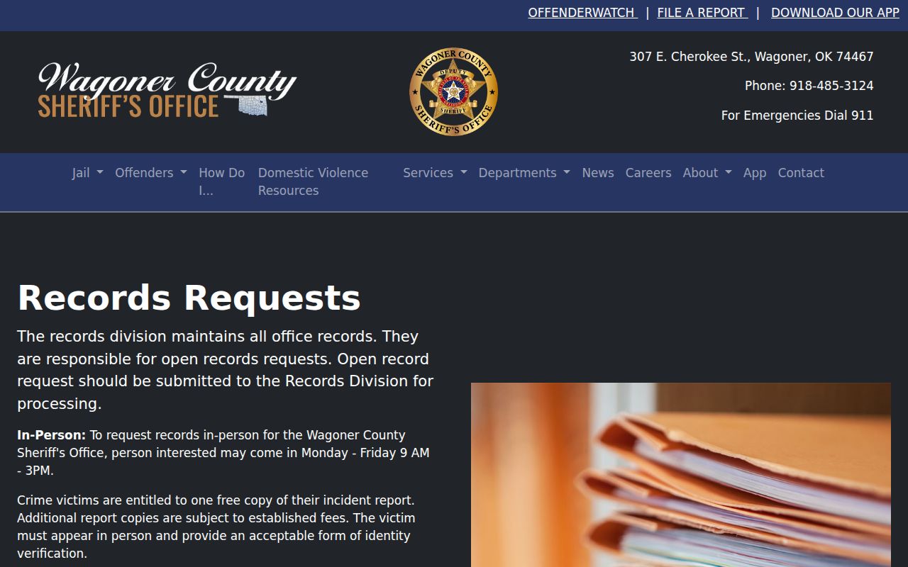 Wagoner County outstanding warrants sheriff Records Division source